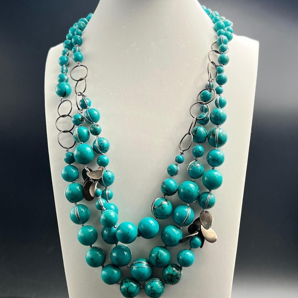 Coldwater Creek Turquoise Magnesite Multi Strand Statement Necklace 18-21"